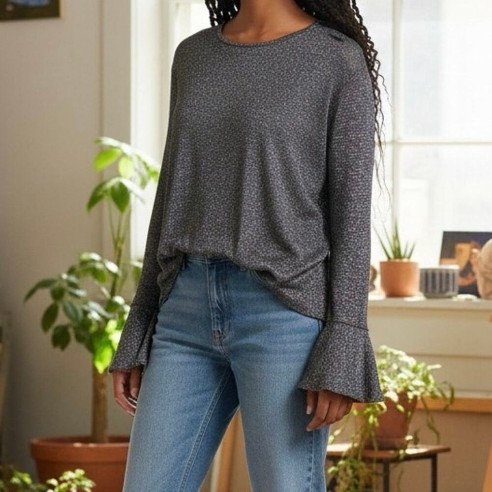Michael Kors Knit Top Party Metallic Shimmer Sz 2X Plus Gray Flared Cuff